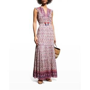 nwot ALICIA BELL Dress M Silk Paisley Tie-Neck Heart-Beaded-Tassels Flounce-Slev